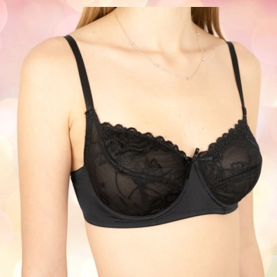 Sutien Clasic din Microfibră și Dantelă S104 - Negru - 70E foto