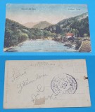 Carte Postala circulata veche anul 1909 - Salutari din Gorj - Defileul Jiului, Sinaia, Printata