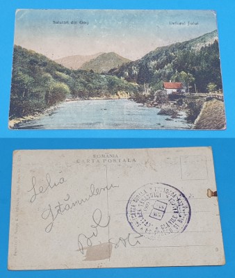 Carte Postala circulata veche anul 1909 - Salutari din Gorj - Defileul Jiului foto