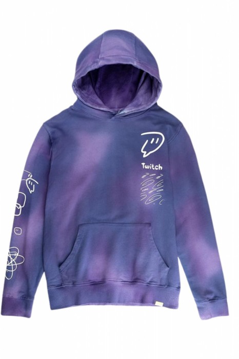 Hanorac cu gluga unisex Twitch, din bumbac 100%, cu efect tie-dye, regular fit, buzunar central, culoare mov, marimea 2XL Mov 2XL INTL