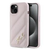 Husa iPhone 15 Plus Karl Lagerfeld Diagonal Quilted Script, roz, KLHCP15MPQDSMGP