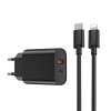 INCARCATOR RETEA USB + USB-C PD QC 20W + CABLU LIGHTNING -NEGRU