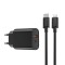 INCARCATOR RETEA USB + USB-C PD QC 20W + CABLU LIGHTNING -NEGRU