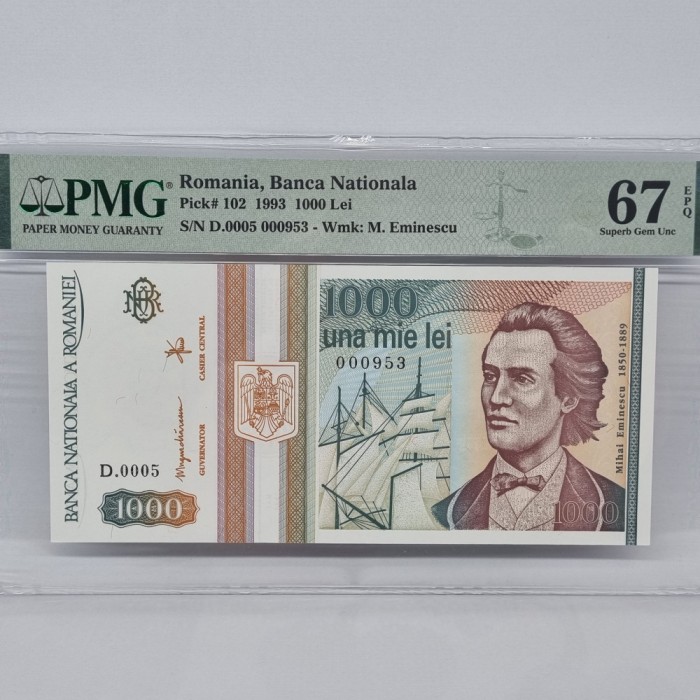 BANCNOTA UNC 1000 LEI 1993 GRADATA PMG 67 EPQ
