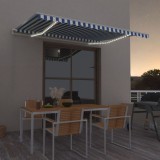vidaXL Copertină automată cu senzor v&acirc;nt&amp;LED, albastru/alb, 400x350 cm