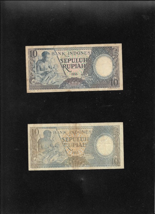 Set Indonezia 2 x 10 rupiah rupii 1958 (rar) + 1963