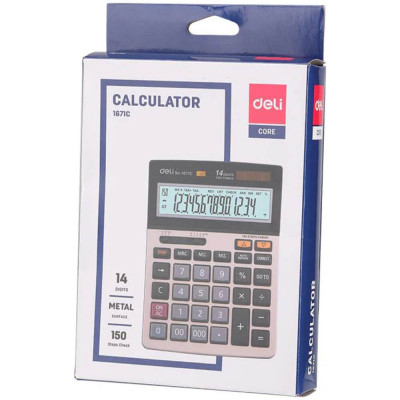 Calculator de Birou Deli 1671C, 14 Digits, Gri/Negru, Alimentare Dubla, Calculator Birou, Calculator Birou 14 Digits, Calculator Birou cu Verificare s foto