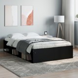 Cadru Pat Gossi Negru, 120x190 cm, Dublu Mic, Lemn Masiv, Lamele Placaj, Spatiu Depozitare