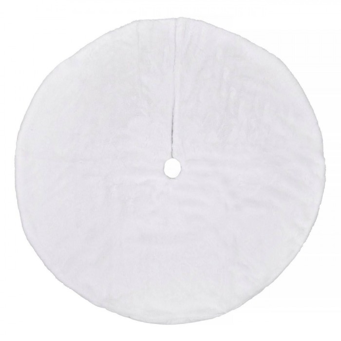 Fustă Decorativă Brad, Blană Artificială, Alb, Diametru 90cm, Prindere Bandă cu Scai