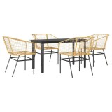 Cumpara ieftin Set de sufragerie de gradina 5 piese sticla maro din poli ratan