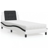 VidaXL Pat cu saltea, alb și negru, 90x190 cm, piele ecologică 3208837