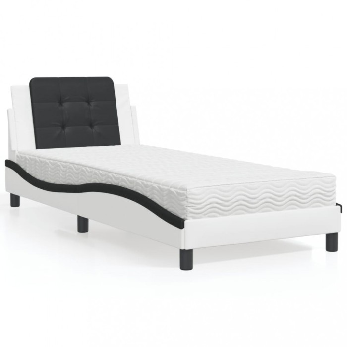 vidaXL Pat cu saltea, alb și negru, 90x190 cm, piele ecologică 3208837