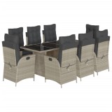 Cumpara ieftin Set mobilier gradina cu perne, 9 piese, gri deschis, poliratan