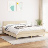 VidaXL Pat box spring cu saltea, crem, 160x200 cm, material textil