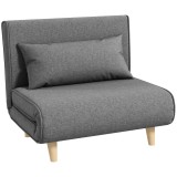 HOMCOM Fotoliu Pat 3 &icirc;n 1 cu Spătar Reglabil pe 6 Nivele și Pernă, Canapea Pat Pliant, 94x78x80 cm, Gri | Aosom Romania