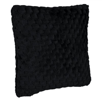 Pernă Decorativă, Model Reliefat, Negru, 60x60cm, Imitatie Blană foto
