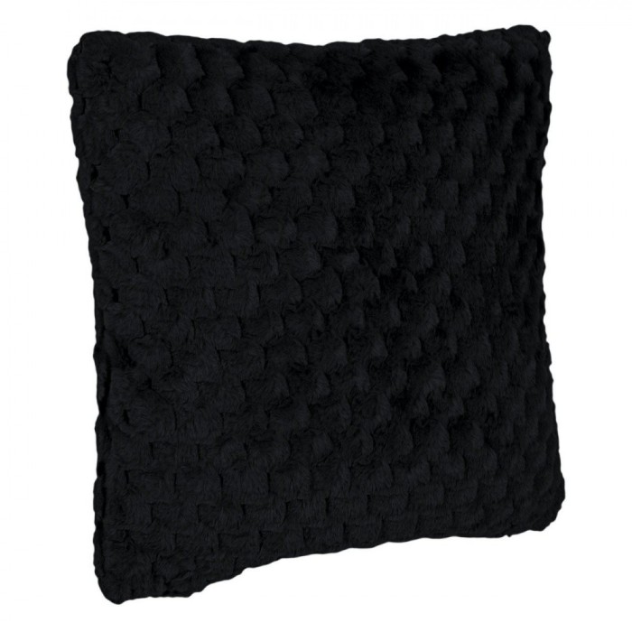 Pernă Decorativă, Model Reliefat, Negru, 60x60cm, Imitatie Blană