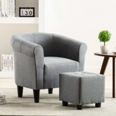 Set fotoliu și taburet, 2 piese, gri deschis, material textil