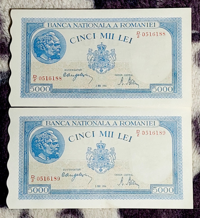 Bancnote 5000 lei consecutive UNC