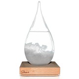 Barometru Furtuna Sticla Storm Drop Large, Predictor Vreme, Cristalizare, Suport Lemn, Decorativ, 11.5x11.5x22 cm