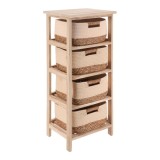 Corp Mobilier Lemn 4 Coșuri Bumbac/Iarbă De Mare 86&times;37,5&times;27,5 Cm &ndash; Natural/Bej | Mobilier Depozitare Baie