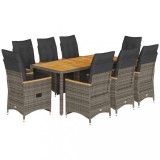 Cumpara ieftin Set bistro de gradina cu perne, 9 piese, gri, poliratan
