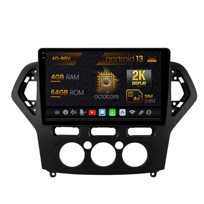Navigatie Ford Mondeo (2007-2010) Clima Manuala, Android 13, V-Octacore 4GB RAM + 64GB ROM, 9.5 Inch - AD-BGV10004+AD-BGRKIT126