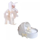 Trusou botez in landou si lumanare cu iepuras, decor ivoire Denikos&reg; 174