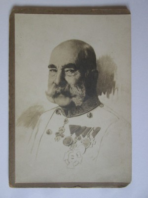 Rară! Fotografie pe carton 145 x 99 mm &amp;icirc;mpăratul Franz Josef al Austro-Ungariei foto