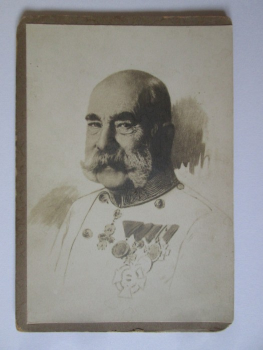 Rară! Fotografie pe carton 145 x 99 mm &icirc;mpăratul Franz Josef al Austro-Ungariei