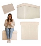 Taburet Pliabil cu Spatiu Depozitare, Bej 49x31x29 cm