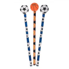Set Creioane cu Radieră, 3 Bucăți, Multicolor, Model Fotbal și Baschet