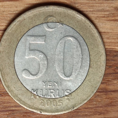 Turcia - moneda de colectie bimetal - 50 yeni kurus 2005 - Ataturk