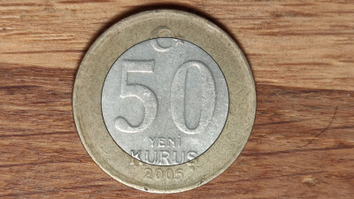 Turcia - moneda de colectie bimetal - 50 yeni kurus 2005 - Ataturk foto