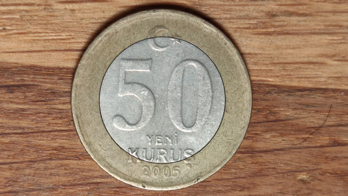 Turcia - moneda de colectie bimetal - 50 yeni kurus 2005 - Ataturk