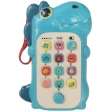 Jucarie interactiva, flippy, telefon inteligent, model dinozaur, functii educative, muzicale si voce, 4-6 ani, 19 x 11.5 cm, din plastic, albastru