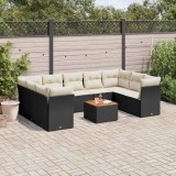 VidaXL Set canapele de grădină cu perne, 10 piese, negru, poliratan