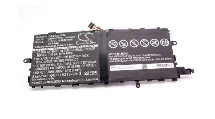 &Icirc;nlocuire baterie tabletă VHBW pentru Lenovo 00HW04, 00HW044, 00HW045, 00HW046 - 4900 mAh 7,5 V Li-polimer