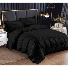 Lenjerie de pat dublu, din bumbac finet, dimensiuni 230 X 250 cm, cu 4 piese, 2 fete de perna, negru