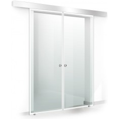 Usa culisanta Boss &reg; Duo model Confort alb, 60+60x215 cm, sticla Gri securizata, glisanta in ambele directii
