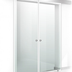 Usa culisanta Boss ® Duo model Confort alb, 60+60x215 cm, sticla Gri securizata, glisanta in ambele directii