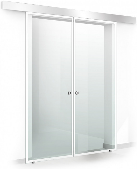 Usa culisanta Boss &reg; Duo model Confort alb, 95+95x215 cm, sticla Gri securizata, glisanta in ambele directii