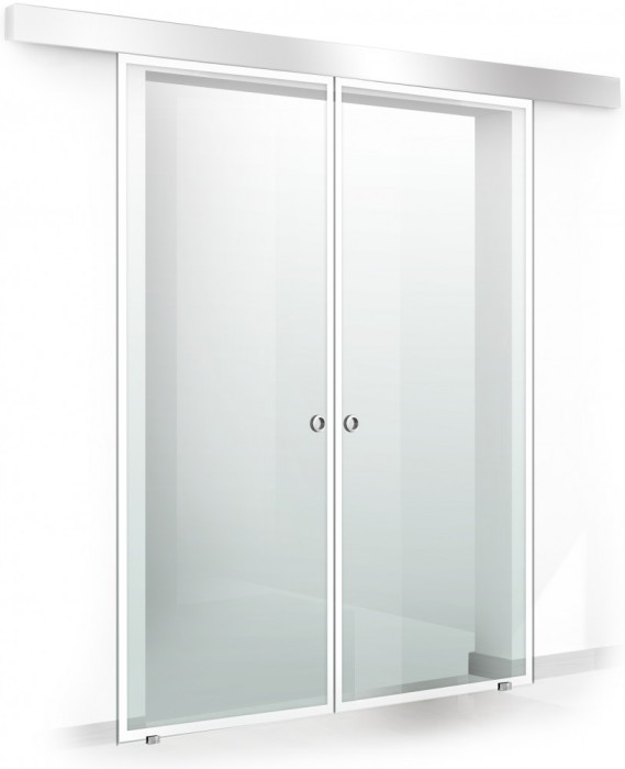 Usa culisanta Boss &reg; Duo model Confort alb, 60+60x215 cm, sticla Gri securizata, glisanta in ambele directii