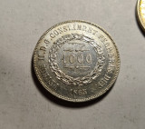 Brazilia 1000 Reis 1865 AUNC, America Centrala si de Sud