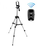 Trepied foto compact din aluminiu 43-130 cm, suport telefon si telecomanda Bluetooth