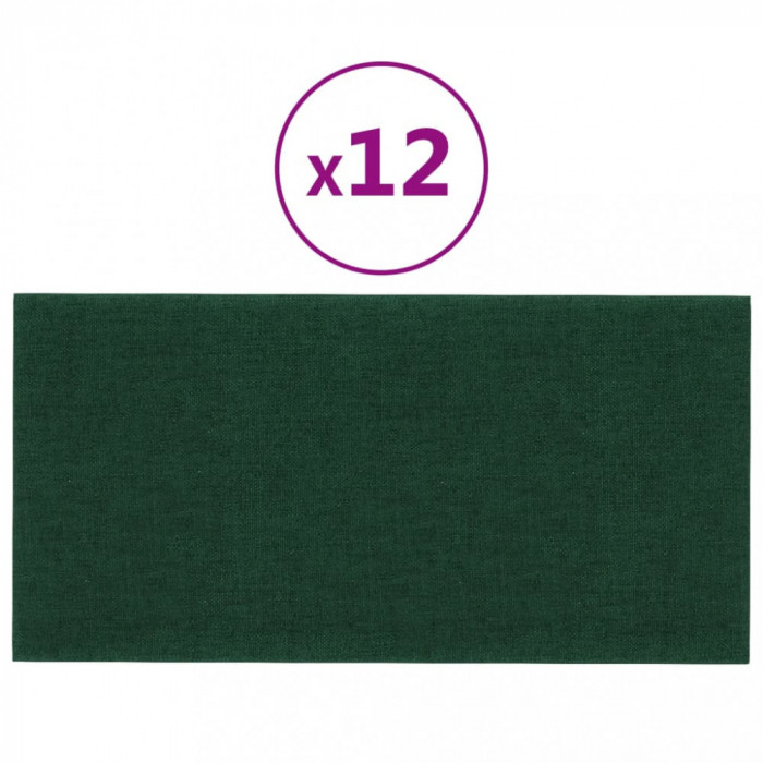 Panouri de perete 12 buc. verde &icirc;nchis 30x15 cm textil 0,54 m&sup2;
