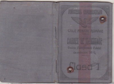 bnk div CFR - Carnet de identitate - 1927 - Functionari publici - Armata foto