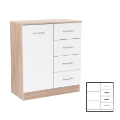 Comodă Miami cu 1 ușă și 4 sertare 80x92 cm alb-stejar sonoma