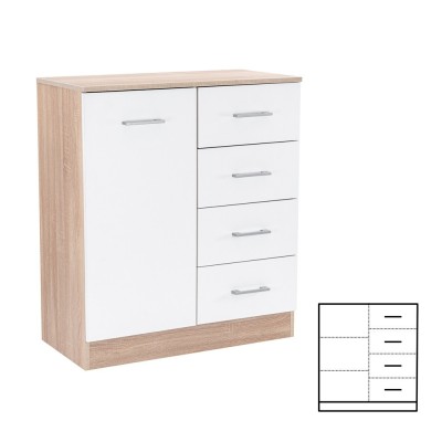 Comodă Miami cu 1 ușă și 4 sertare 80x92 cm alb-stejar sonoma foto