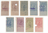 Rom&acirc;nia, lot 259 cu 9 timbre fiscale generale, Ferdinand, 1919, oblit., Stampilat